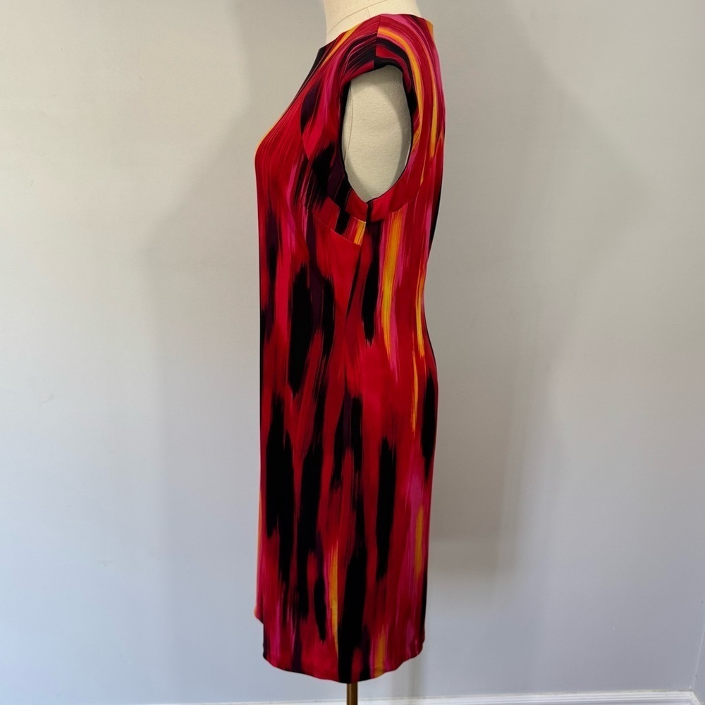 Carmen Marc Valvo Sheath Cocktail Dress Sz M Bright Knee Length Cap Sleeve EUC! - Picture 5 of 11
